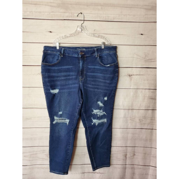 Maurices Denim - Maurices Womens Crop Slim Jeans Blue Stretch High Rise Distressed Plus 24W Short